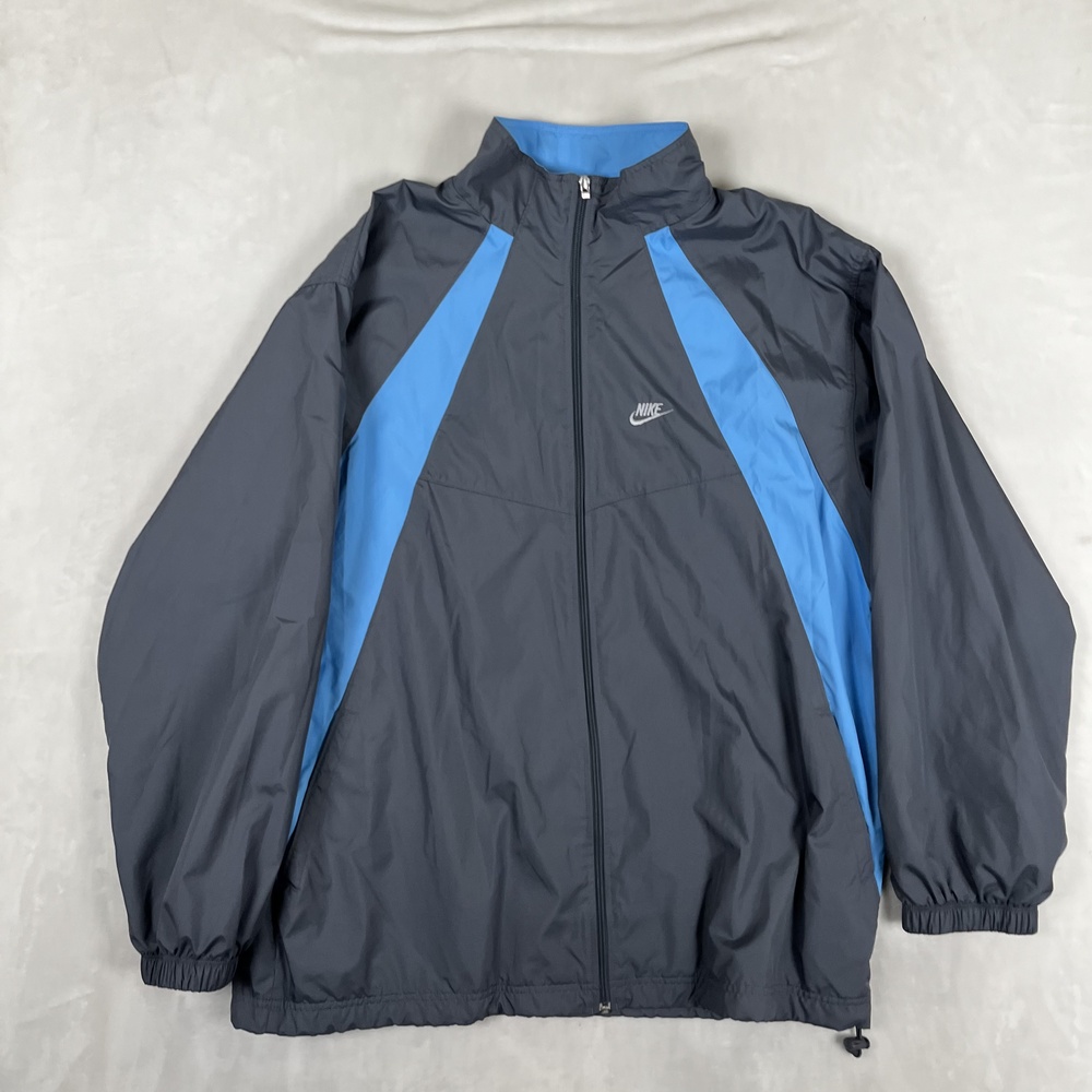 VTG Nike Windbreaker Jacket Mens 2XL Gray Blue Full Zip Lined Colorblock Y2K
